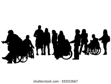 Silhouettes wheelchair and women on white background