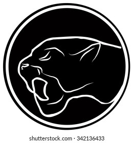Silhouettes of the white and the black panthers for logo, emblem, tattoo. Snarling aggressive wild animal. Vector illustration