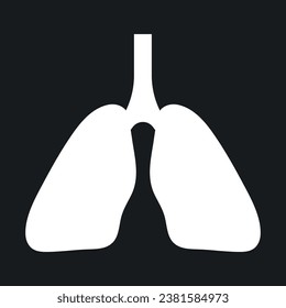 Silhouettes of white human lungs on a black background. Checking the respiratory system. Silhouette symbol on black space. Human lungs logo. Vector illustration