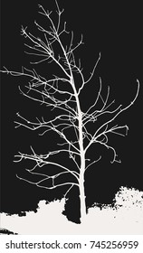 Silhouettes of White Tree on blue background. Tree Pattern. Vector illustration