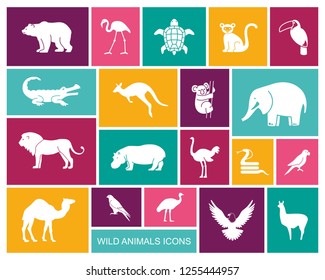 Silhouettes of wild animals and birds. Vector icons