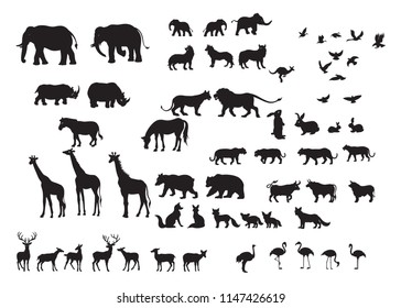 Silhouettes  of wild animals in many types 