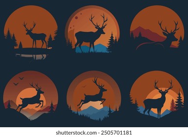 Silhouettes of Wild Deer Artset