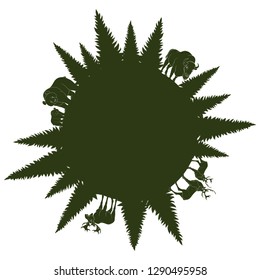 Silhouettes of wild forest animals and trees arranged in a circle. Vector illustration.