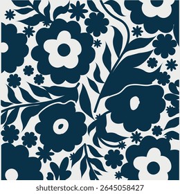 Silhuetas padrão de flores silvestres, Flor botânica abstrata em fundo branco. Projeto floral de botânica vetorial.