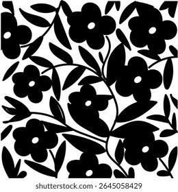 Silhuetas padrão de flores silvestres, Flor botânica abstrata em fundo branco. Projeto floral de botânica vetorial.