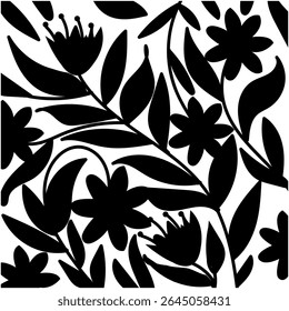 Silhuetas padrão de flores silvestres, Flor botânica abstrata em fundo branco. Projeto floral de botânica vetorial.