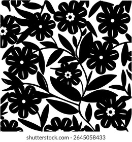 Silhuetas padrão de flores silvestres, Flor botânica abstrata em fundo branco. Projeto floral de botânica vetorial.