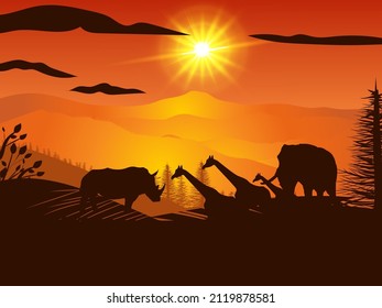 Silhouettes of wildlife in nature