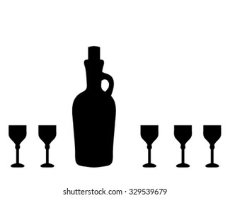 Silhouettes of wine bottle, wine glasses, vector