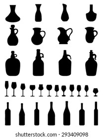 Silhouettes of wine glasses and bottles, vector