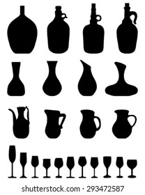 Silhouettes of wine glasses and bottles, vector