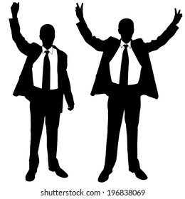 silhouettes of winners in suits