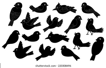 Silhouettes of winter birds