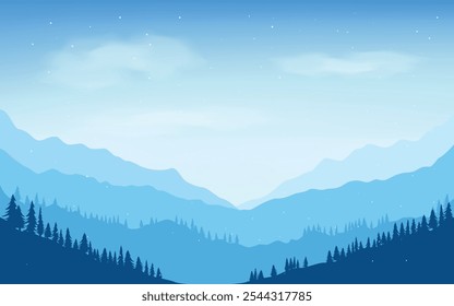 Silhouetten des Winters Panorama-Berge Landschaft sehen