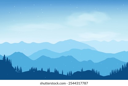 Silhouettes of winter panoramic mountains view landscape