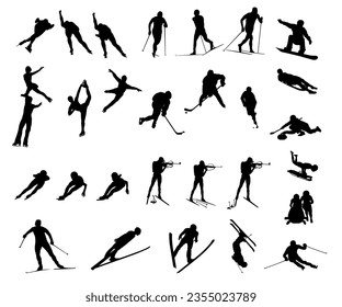 Silhouettes of winter sports athletes Vector illustration.	
