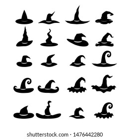 Silhouettes witch hat Collection Halloween concept. isolated on white background.