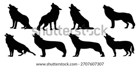 silhouettes of wolves coyotes and howling dogs isolated 