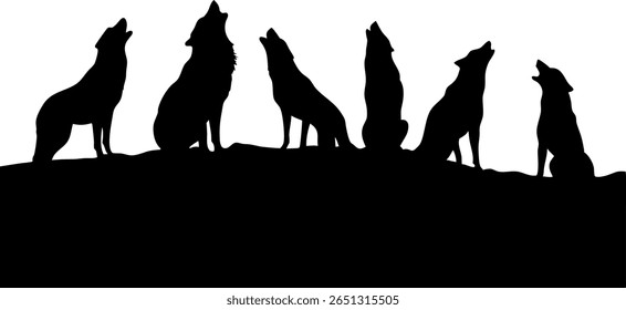Silhuetas de lobos uivando juntas à noite.