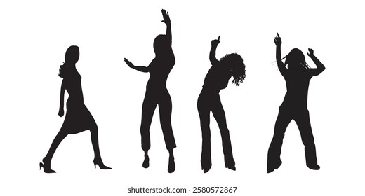 silhouettes of woman dancing people vector set.