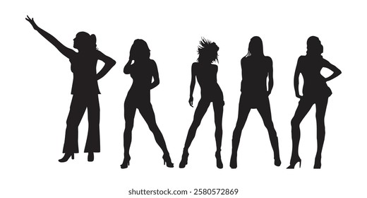 silhouettes of woman dancing people vector set.