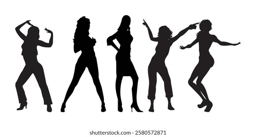 silhouettes of woman dancing people vector set.