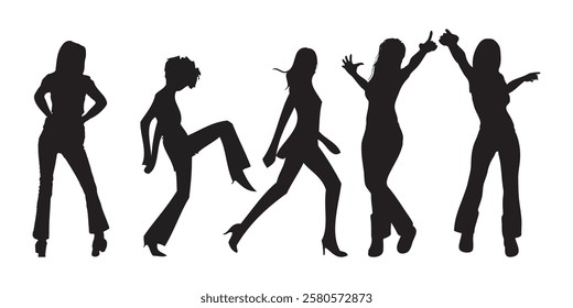 silhouettes of woman dancing people vector set.