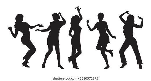 silhouettes of woman dancing people vector set.