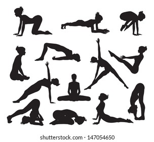 Silhouettes of a woman doing yoga exercises. High quality and high detail svg