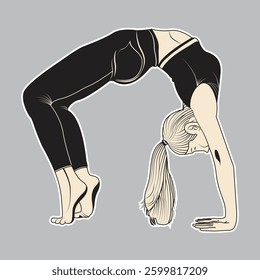 Silhouettes of Woman Doing Yoga Exercises | Yoga Pose Silhouette Set on White Background | Yoga Girl Illustration 