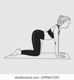 Silhouettes of Woman Doing Yoga Exercises | Yoga Pose Silhouette Set on White Background | Yoga Girl Illustration 