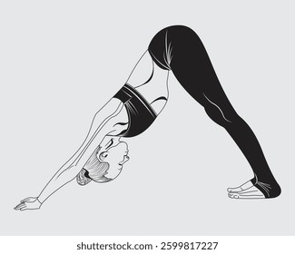 Silhouettes of Woman Doing Yoga Exercises | Yoga Pose Silhouette Set on White Background | Yoga Girl Illustration 