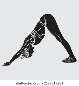 Silhouettes of Woman Doing Yoga Exercises | Yoga Pose Silhouette Set on White Background | Yoga Girl Illustration 