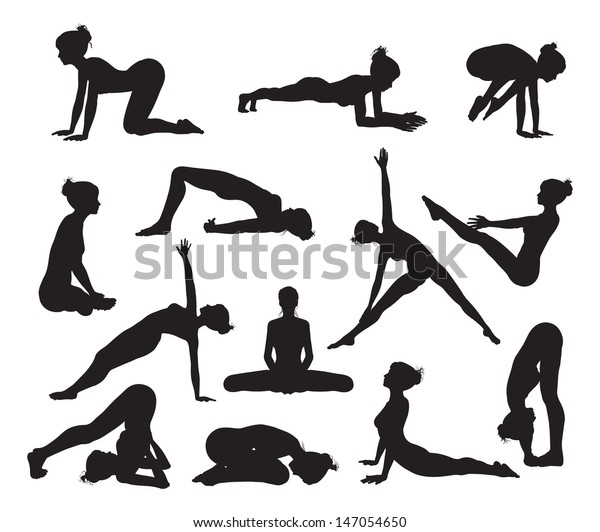 Silhouettes Woman Doing Yoga Exercises High Stock Vector (Royalty Free ...