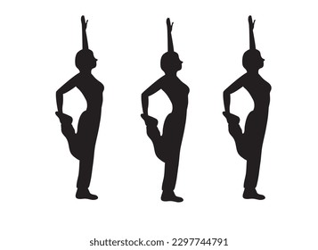 Silhouettes of woman doing yoga poses .Meditation Practice and Yoga Vector Line Icons Set. Relaxation, Inner Peace, Self-knowledge, Inner Concentration, Spiritual Practice. Editable Stroke.