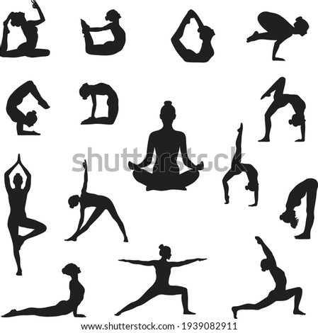 Silhouettes of woman doing yoga poses
