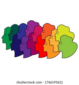silhouettes of woman faces multicolored pattern