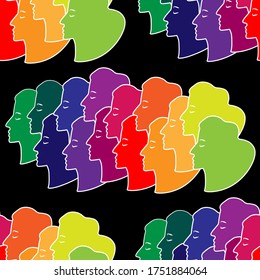silhouettes of woman faces seamless multicolored pattern