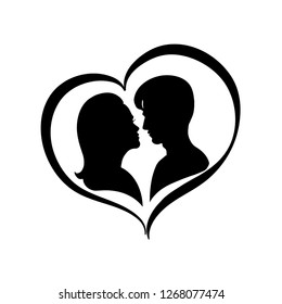 silhouettes of a woman and a man in in a heart-shaped frame for Valentine's day. Clip art