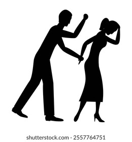 Silhouettes of a Woman and a Man Screaming and Fighting Icon for Conflict and Emotions Themes