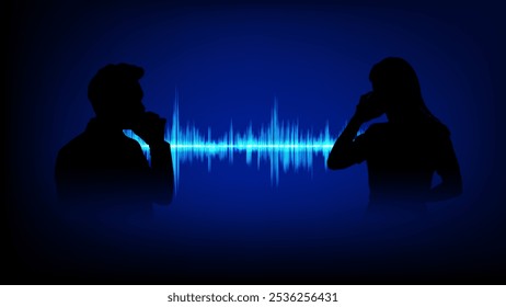 silhouettes woman and man two individuals engaged in a telephone conversation. Each figure is holding a telephone handset to their ear. suggesting a direct and personal mode of communication