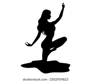 silhouettes woman, people. Black and white vector illustration. All objects are isolated