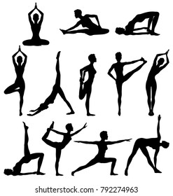 Silhouettes of woman practicing yoga, relaxation and meditation