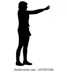 Silhouettes woman taking selfie with smartphone on white background