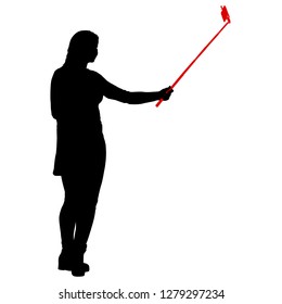 Silhouettes woman taking selfie with smartphone on white background