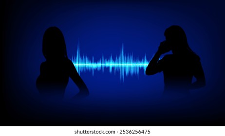 silhuetas mulher dois indivíduos envolvidos em uma conversa telefônica. Cada figura está segurando um aparelho telefônico no ouvido. sugerindo um modo de comunicação direto e pessoal