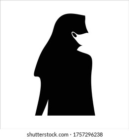 Silhouettes of woman wearing dust masks , Personal protective equipment. black color isolated on white background. People template of sticker or icon for protect from air pollution. - vector