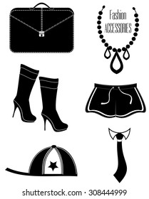 Silhouettes of woman's fashion accessories 
