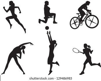 Silhouettes of women in different kinds of sport. Vector